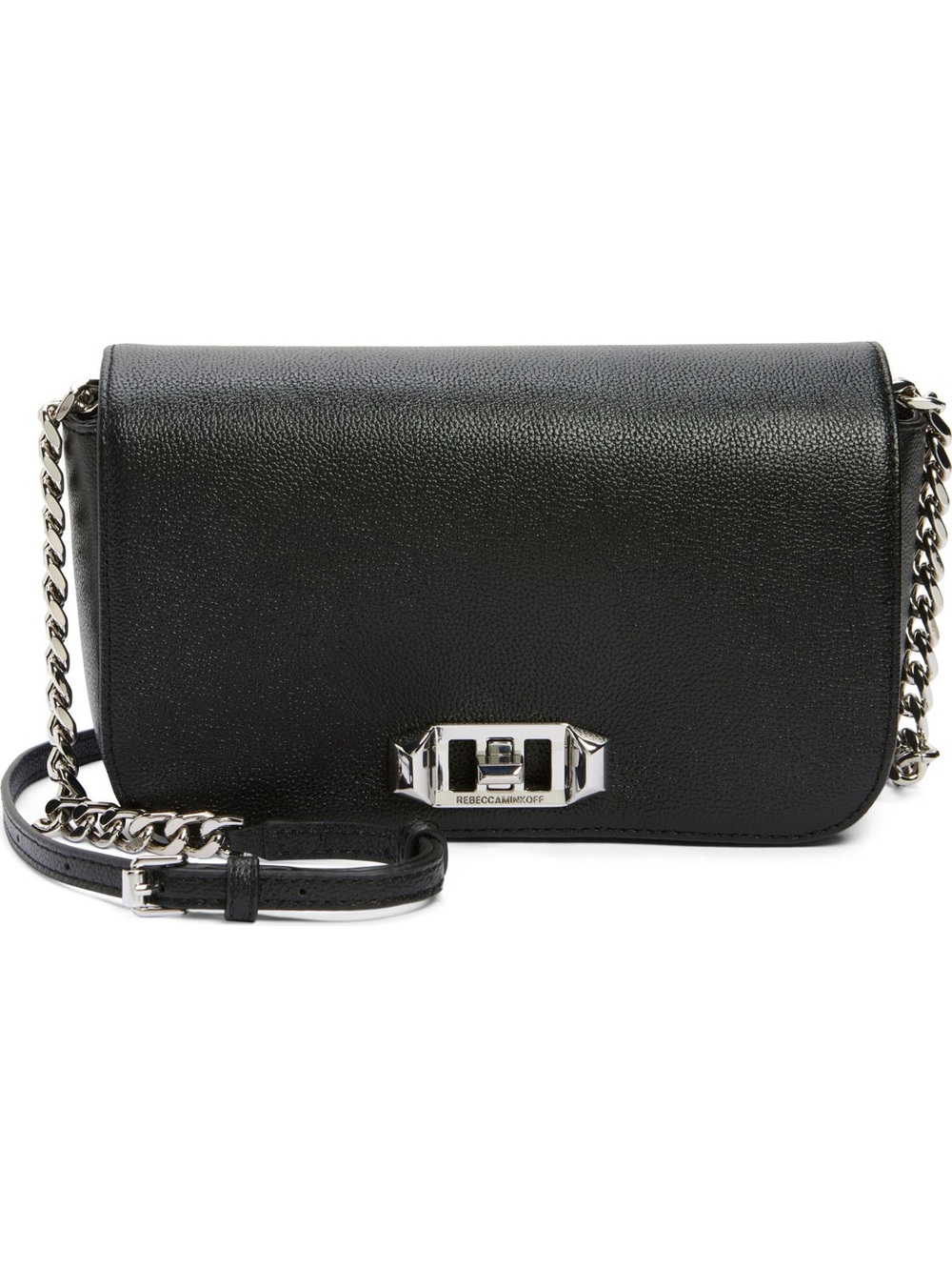 Rebecca Minkoff Black Pebbled Leather Mini Shoulder Bag with Silver Hardware